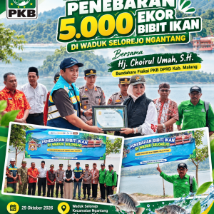 Selamatkan Ekosistem Waduk Selorejo, Hj. Choirul Umah Dorong Pelestarian Lingkungan Lewat Penebaran 5.000 Benih Ikan